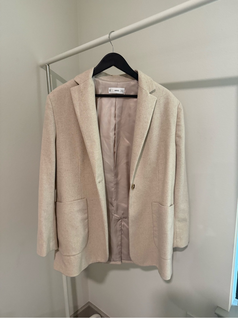 Mango Beige Wool-Blend Single-Button Blazer